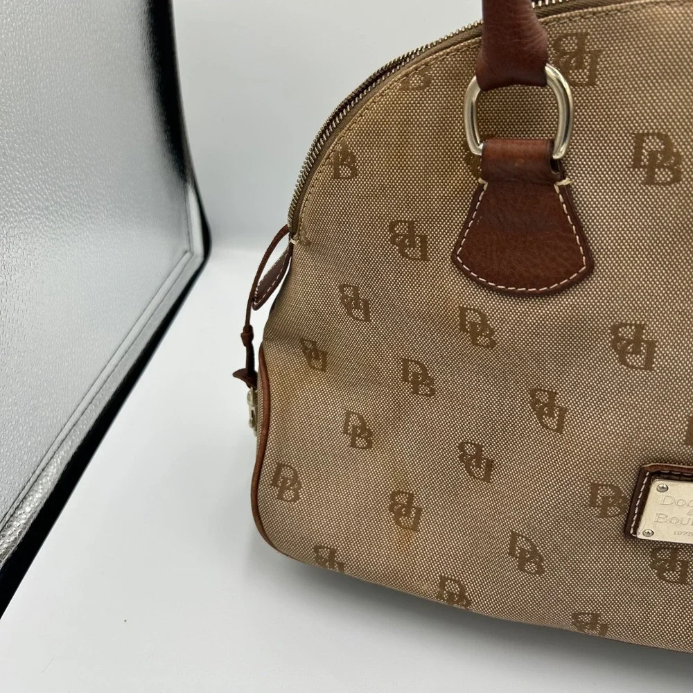 Dooney & Bourke Satchel Women Medium Tan Monogram Canvas Leather Trim Dome Bag